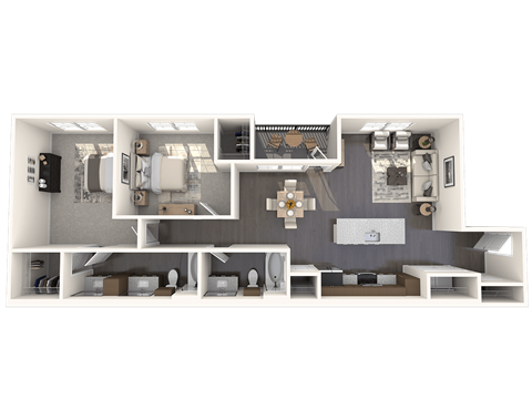 Floor plan for 2 beds, 2 baths, 1260 sqft